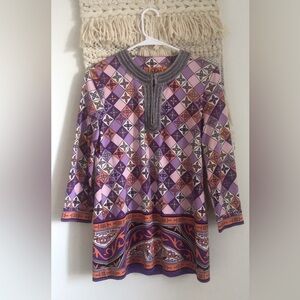 Tory Burch 100% Silk Beaded Tunic Top Purple Floral Size Small